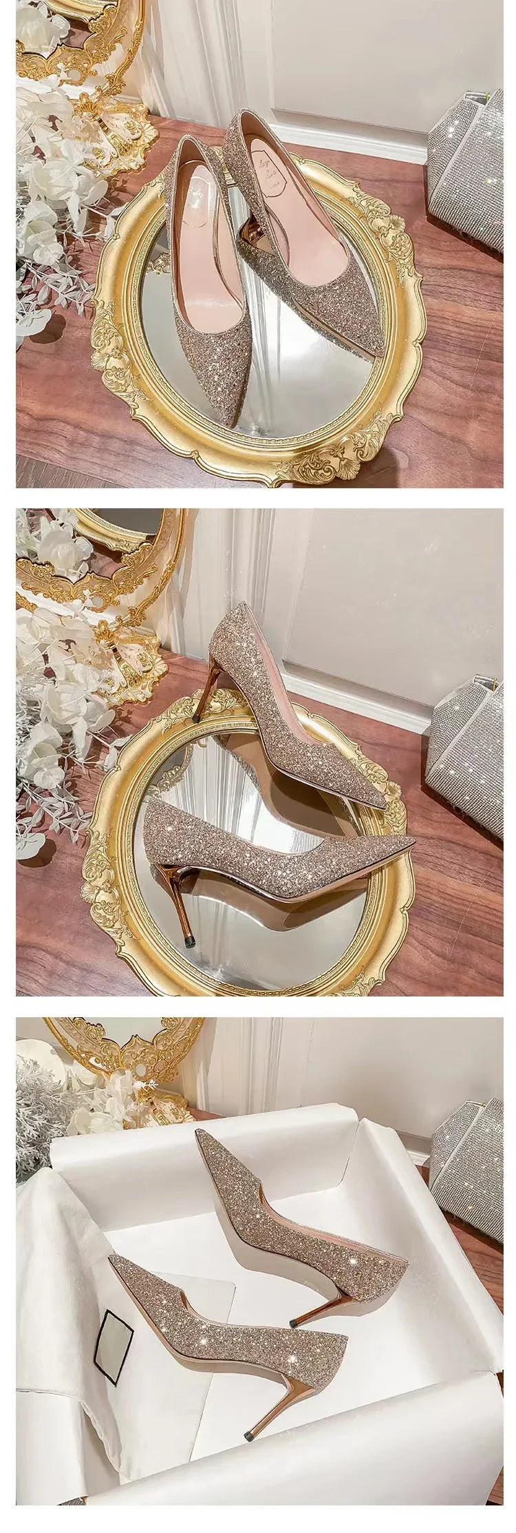 Gloria | Scarpe da sposa con tacco alto da donna, colore oro