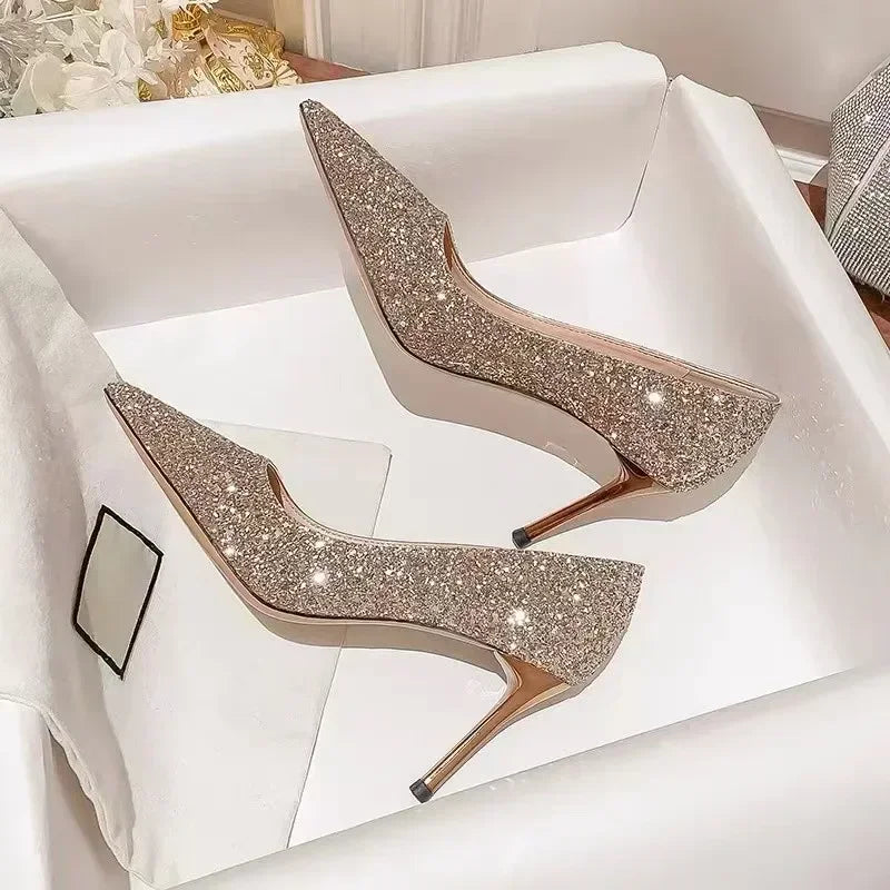 Gloria | Scarpe da sposa con tacco alto da donna, colore oro