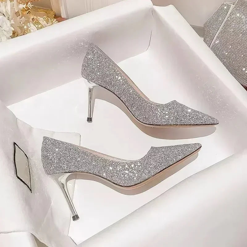 Gloria | Scarpe da sposa con tacco alto da donna, colore oro