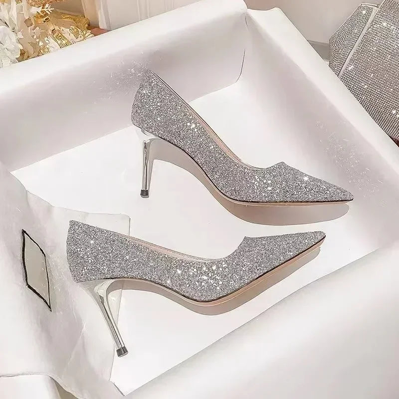 Gloria | Scarpe da sposa con tacco alto da donna, colore oro
